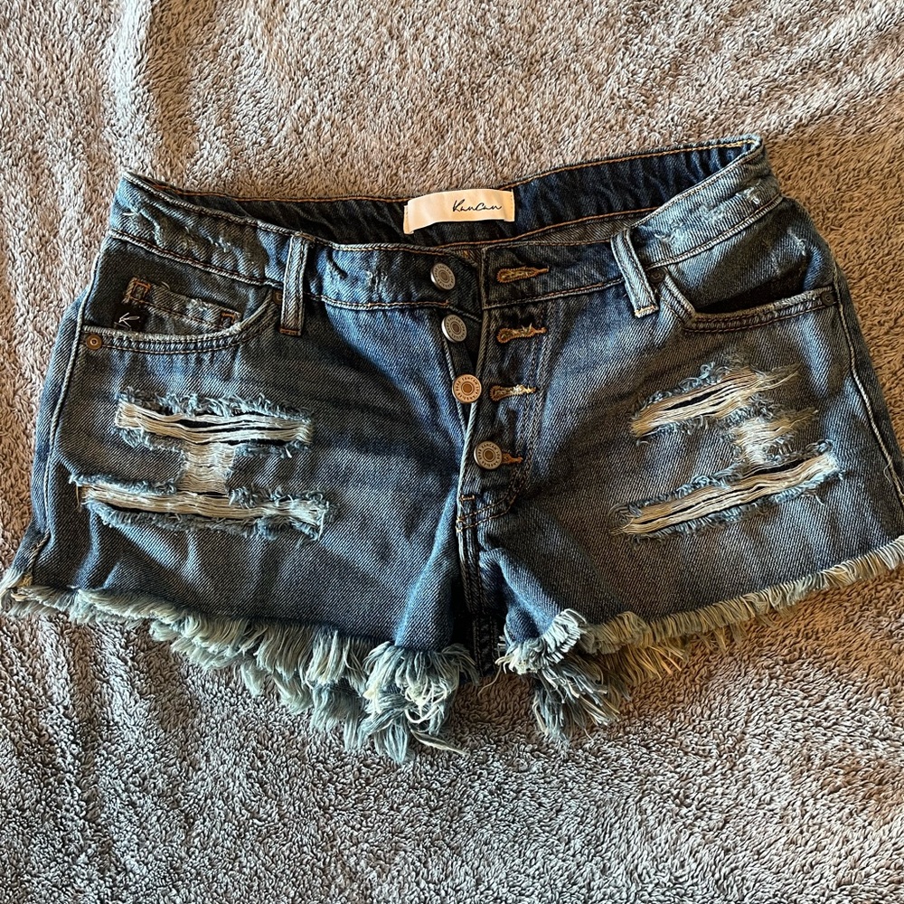 KanCan Distressed Blue Denim Shorts